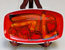 Vintage MCM 60s Poole Pottery Abstract Delphis 361 Trinket Pin Dish Red Orange