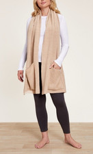Women Beige Scarf Wrap Pockets Knit Heavy Scarf Boho Chic Coastal Minimalist