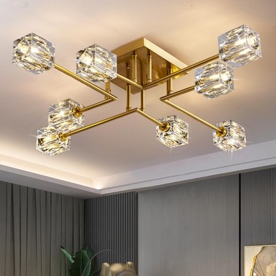 OKES Modern Crystal Ceiling Light Semi Flush Mount Ceiling Light Fixture with 8
