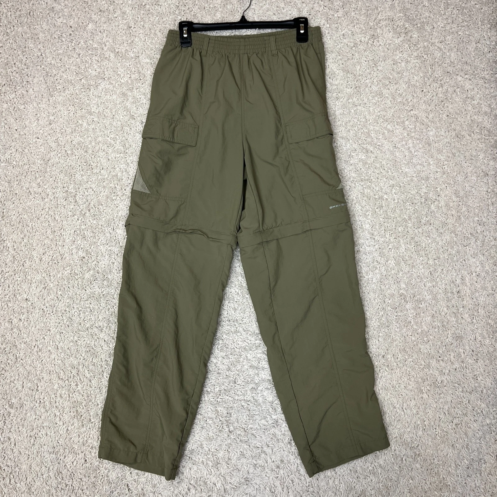 Columbia PFG Cargo Pants Mens Small Green Elastic Waist Gorpcore Shorts