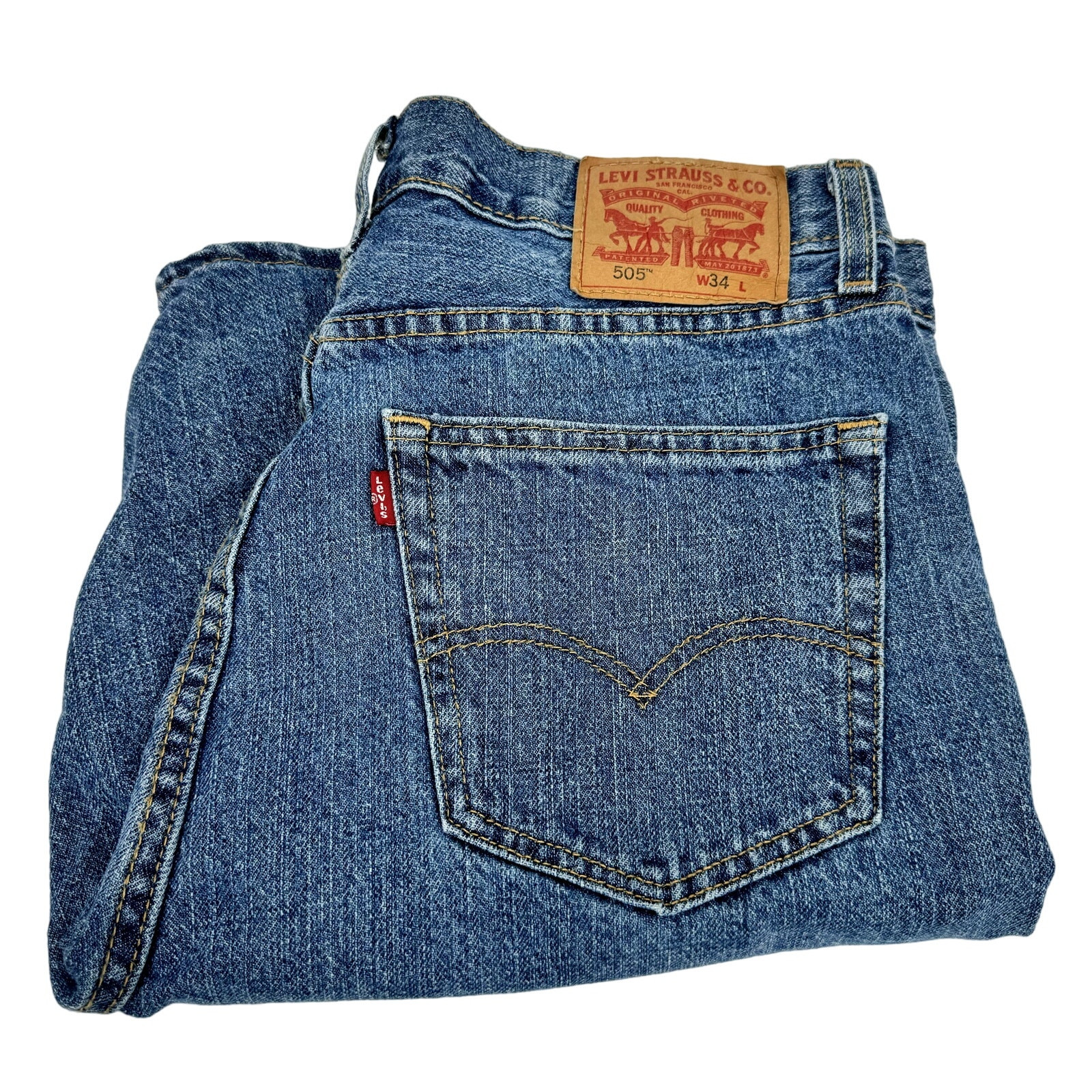 Levi's 505 Jean Shorts Mens 34 (33x9.5 ACTUAL) Jorts Regular Fit Blue Denim