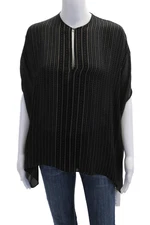 Vince Women's Short Sleeves Round Neck Silk Flowy Blouse Black Sie XS