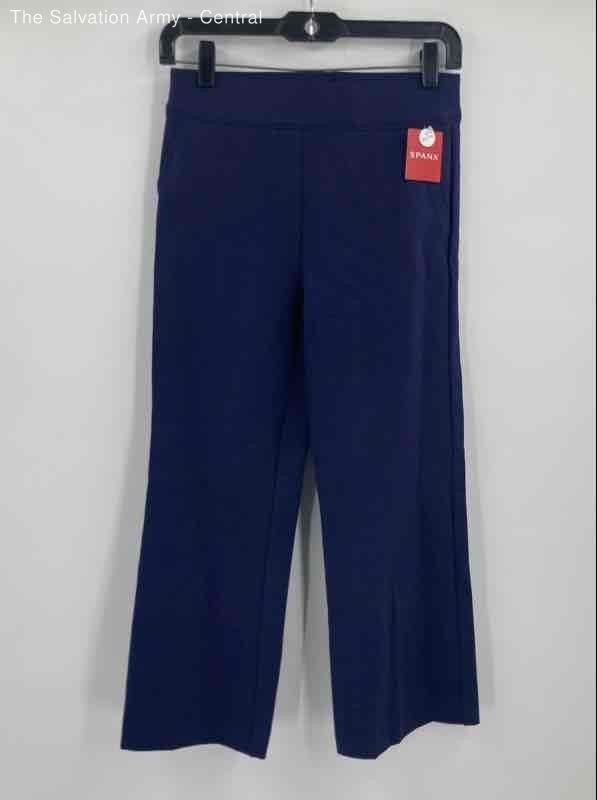 Spanx Womens Blue Elastic Waist Slash Pocket Wide-Leg Dress Pants Size PS