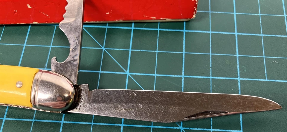 Vintage Colonial PROV USA Fish Knife Yellow Handle W Box Fish Scaler - Image 4 of 4