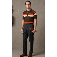 McGregor Scotch-Hi Vintage 50s Striped Polo Shirt Collar Brown White Red Medium