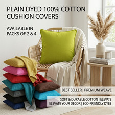 Cotton Cushion Covers Plain Solid Zip Piped Edge 16/18/20 inch (pack of 2, 4)