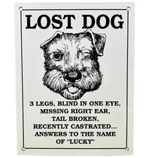 VINTAGE LOST DOG PORCELAIN SIGN GAS OIL FUN HUMOR RESTAURANT BAR HARDWARE STORE