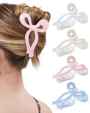 4 Pack Elegant Bow Hair Claw Clips, Nonslip 4.3" Large Hair Mermaid Stripes