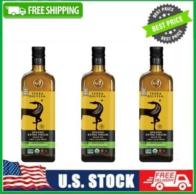 3 Bottles Terra Delyssa Organic Extra Virgin Olive Oil, 34 fl. oz. Bottle