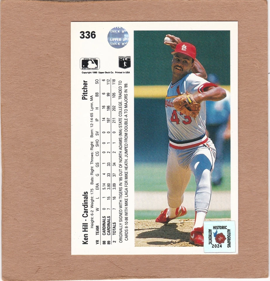 2024 Historic Autographs Authentic 1990 Upper Deck Ken Hill #336 ON CARD AUTO - Image 2 of 2