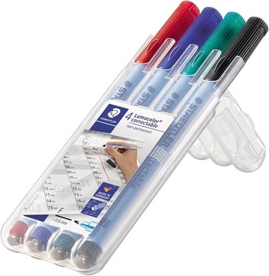 Staedtler Lumocolor correctable Pens, 305MWP4 4 Count (Pack of 1), Multi 
