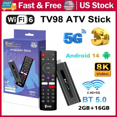TV98 TV Stick Android 14 ATV 2.4G/5G WiFi Smart HD 4K 3D TV Box Media Player