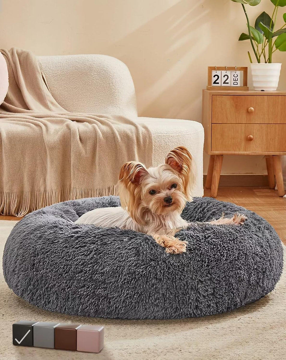Calming Donut Dog & Cat Bed, Machine Washable Plush Waterproof