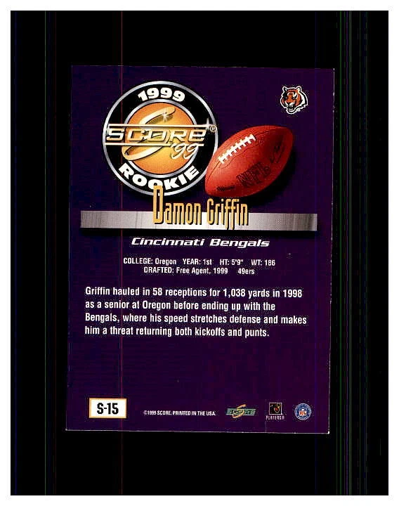 1999 Score Supplemental Football Card #S15 Damon Griffin Rookie - Image 2 of 2