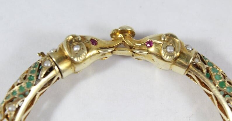 Antique 10k Gold Emerald Seed Ruby Pearl Elephant… - image 5