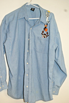 Long Sleeved Women's Shirt, Chambray, Warner Bros. Embroidered Characters, XL