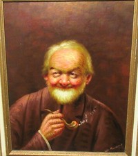 HECTOR MONCAYO HOMBRE FUMANDO PIPA PINTURA ORIGINAL AL ÓLEO SOBRE TABLA