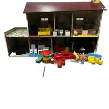 Rare Marx Tin Litho Doll House Walt Disney Donald Duck W/Furniture And Figures