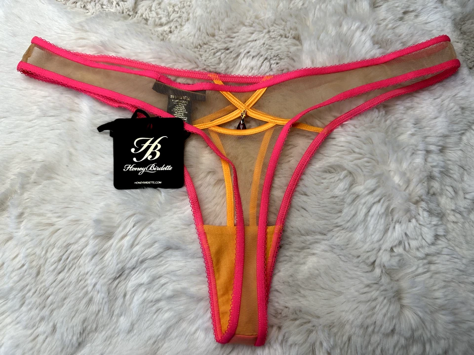 Honey Birdette SASKIA💛 Neon Pink Orange Mango Thong Large - Image 2 of 2
