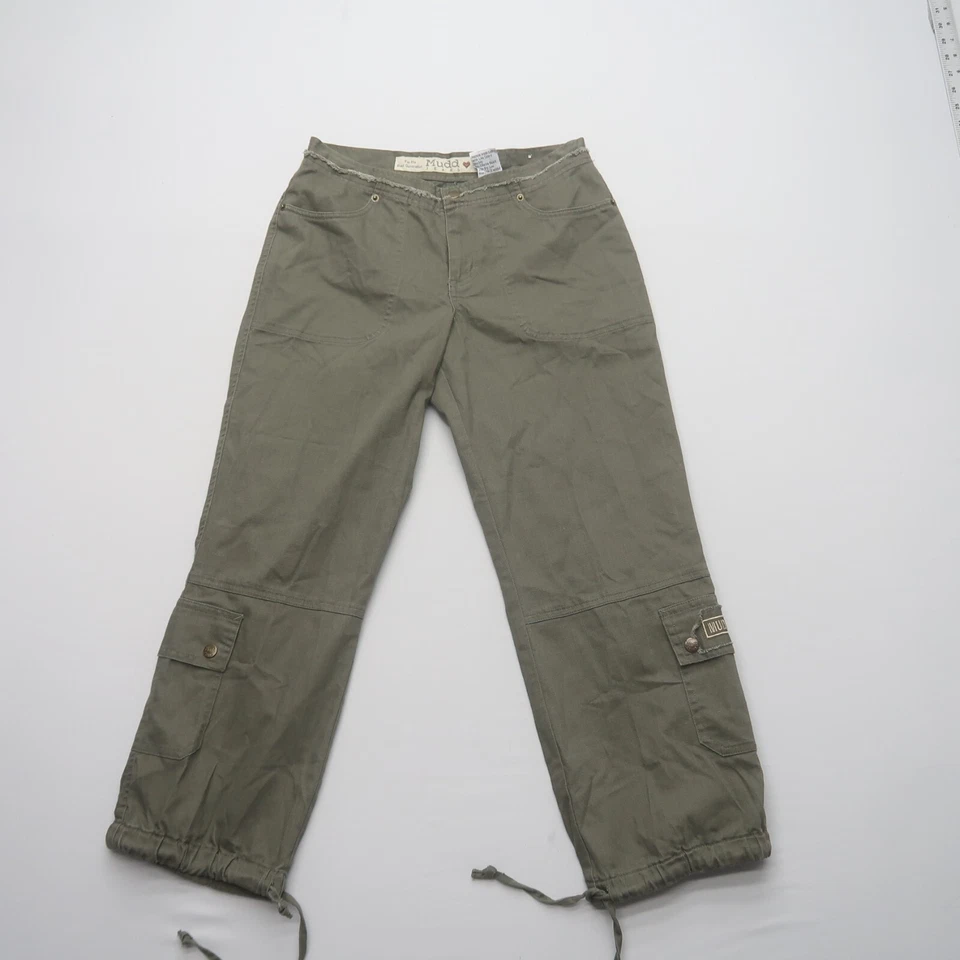 Pantalones Mudd Para Mujer Y2K Talla 3 Verde Carga Cortos tiro Medio Ejército Pierna Recta Logo Foto 2 de 4