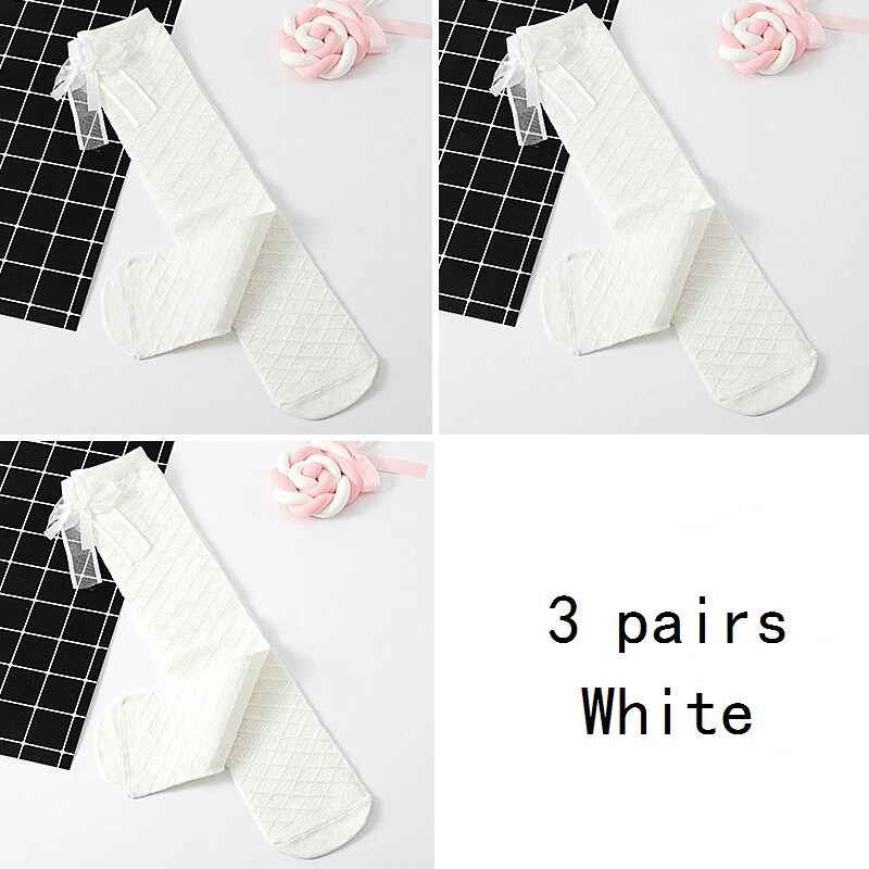 3 Paar Kinder Mädchen Baumwollmischung Lange Socken Schleife Kniehoch Prinzessin - Bild 4 von 4