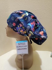 Jellyfish  Coral Women's Euro/Chef Surgical Scrub Hat/Cap Handmade