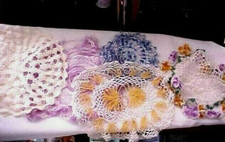 Doilies Lot of 5 In Different Colors and Sizes Hand Crocheted White Blue Yellow