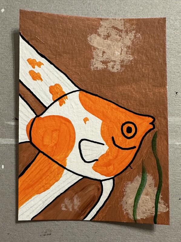 Original ACEO Art Card - Freshwater Angelfish - 3.5 in x 2.5 in Acrylic Painting