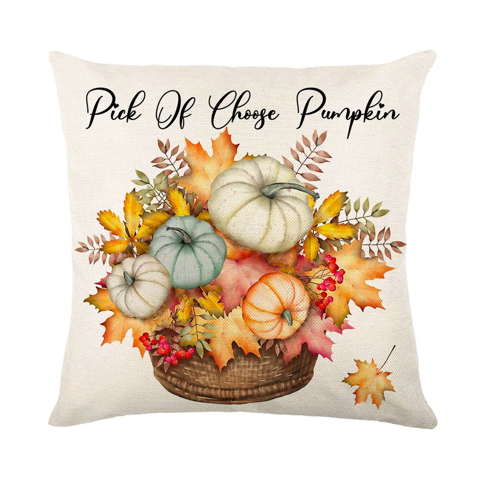 Fall Decor Throw Pillow Covers 18x18 Set of 4 Pumpkin Truck flowers Cushion Case - Image 3 of 4