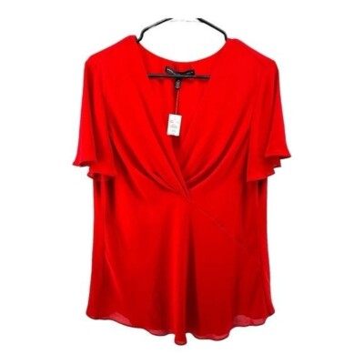 White House Black Market | NWT 12 Red Drapey Short Sleeve Blouse Top