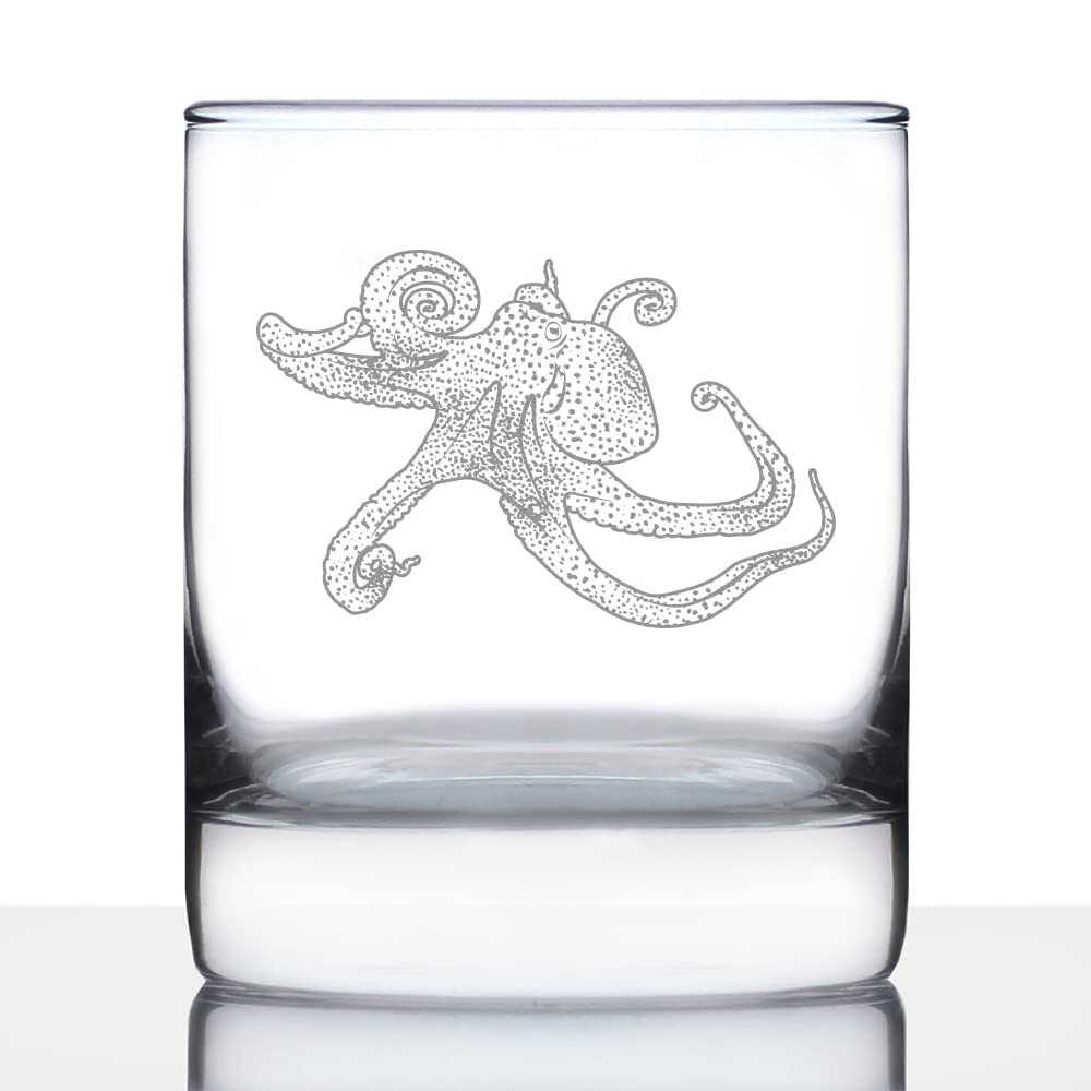 Octopus Whiskey Rocks Glass Decor or Gifts for Beach and Ocean Lovers Engraved