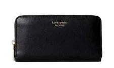 New Kate Spade Spencer Saffiano Leather Zip Around Wallet Black  767883912744