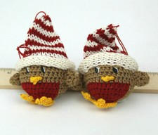 2 Crochet Owls with Hats Christmas Ornament By Melange Collection P1