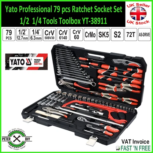 79 pcs Ratchet Socket Set 1/2 1/4 Tools Toolbox Yato Professional YT-38911