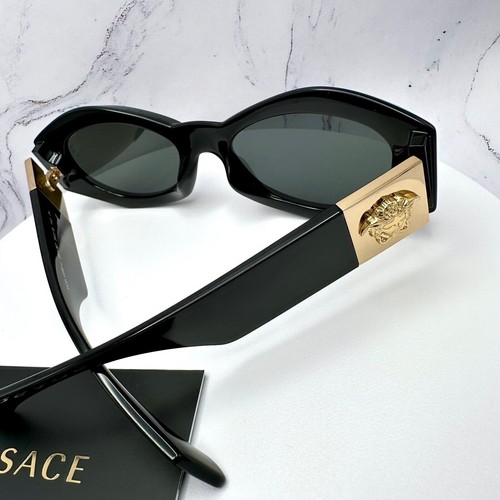 New Versace Sunglasses Black Gold Medusa Plaque Oval Italy 100% Authentic - Picture 20 of 23