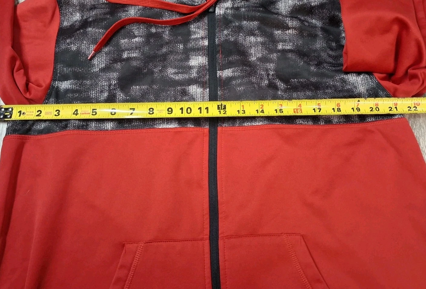 BCG Mens Large Jacket Red Hooded Zip Front 100% Polyester Pockets Black Trim image 8