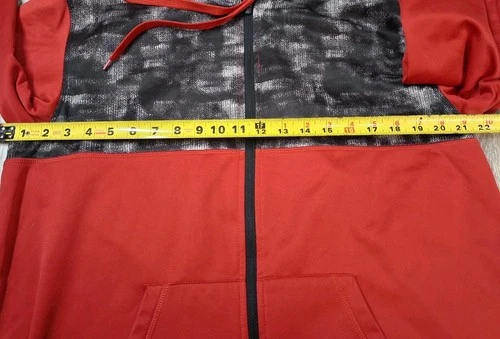 BCG Mens Large Jacket Red Hooded Zip Front 100% Polyester Pockets Black Trim image 8