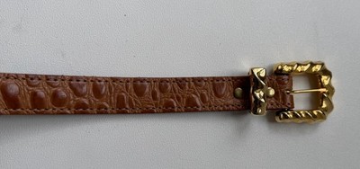 Vintage Nan Lewis Croc Embossed Leather Belt Goldtone Day  display picture 3