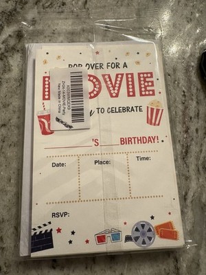Movie Night Birthday Party Invitation Flat Cards w/ Envelope Multicolor