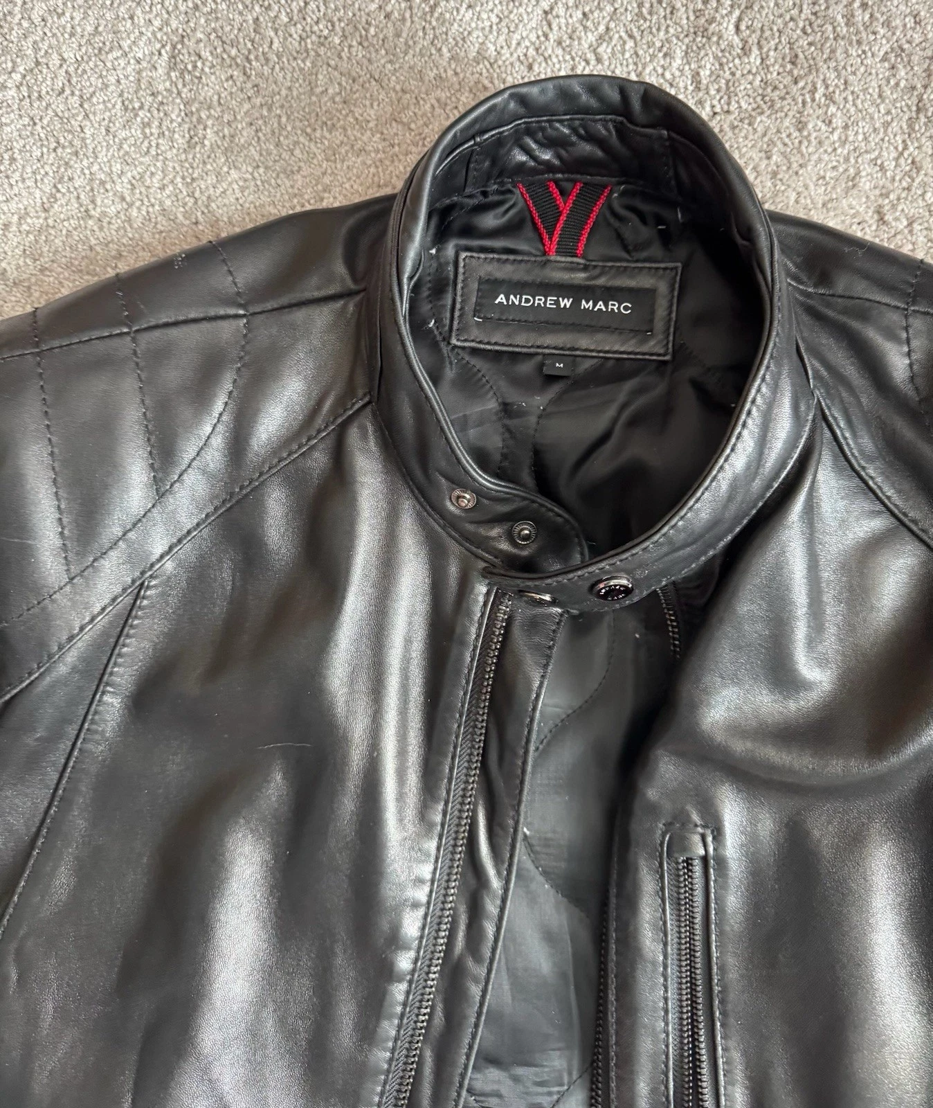 Andrew Marc Black Lambskin Leather Moto Jacket – Men’s Medium - product detail image 2