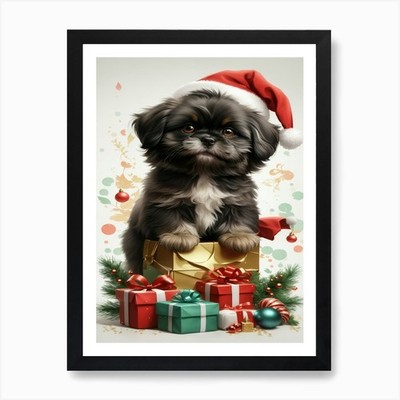 Shih Tzu Welpe Kunstdruck gerahmt Wandbild Poster Leinwanddruck Bild