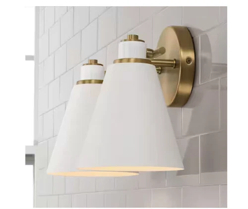 Capital Lighting Bradley 15x9in 2-Light Aged Brass Vanity White Metal Shade Wht - Picture 3 of 6