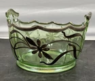 RARE VTG. GREEN URANIUM Glass Depression Bon Bon Candy Dish Curved Bow Handles