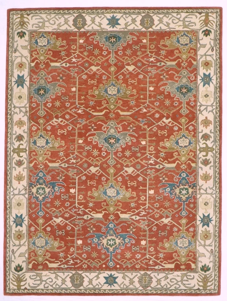 100% Wool Rug| Hand Tufted Pottery Barn Channing Red Area Rug | Living Room Deco - Image 2 of 4