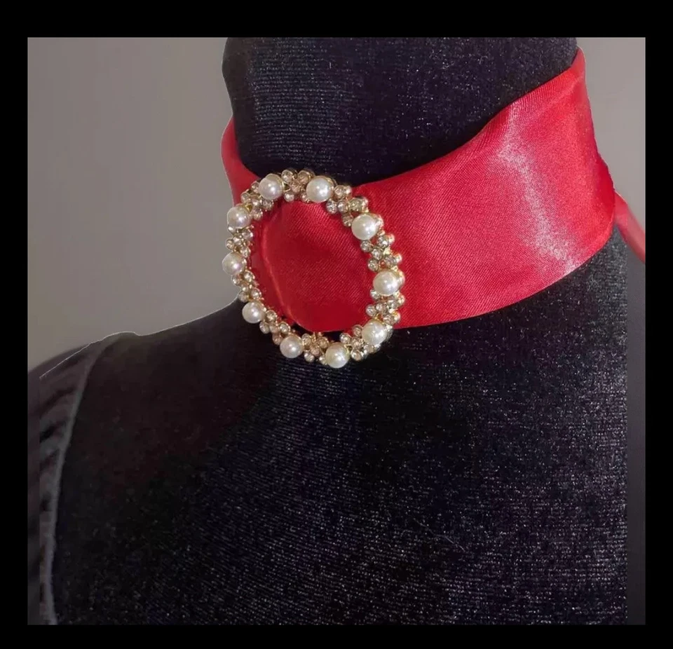 Retro Jewelry Choker Headband Rhinestone Pearl Gold Or Silver Versatile Buckle - Image 4 of 4