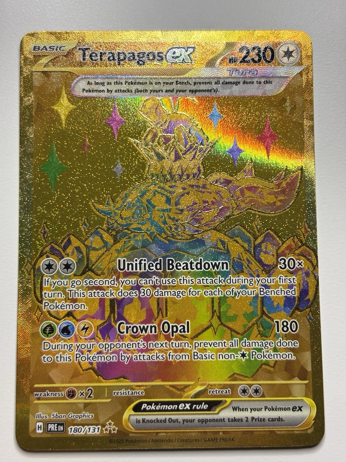 Terapagos EX Pokémon TCG Prismatic Evolutions 180/131 Gold NM