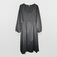 Old Navy Womens Fit and Flare Long Sleeve Midi Dress Smocked Black Size XL