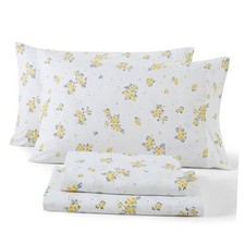 Floral Bed Sheets - 4 Piece Bed Sheet Set - Wrinkle King Blue  Yellow