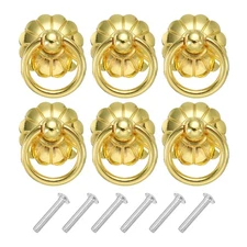 6 Sets Vintage Drop Ring Knobs for Dresser Drawer Yellow Bronze(33mm/1.3" Long)