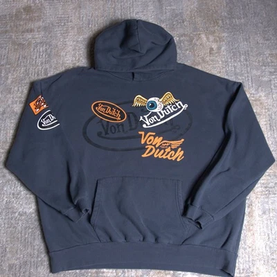 Men's Xtra Large (XL) Charcoal Blue/Gray Von Dutch Patchy Oversized Hoodie - image 1 of 4
